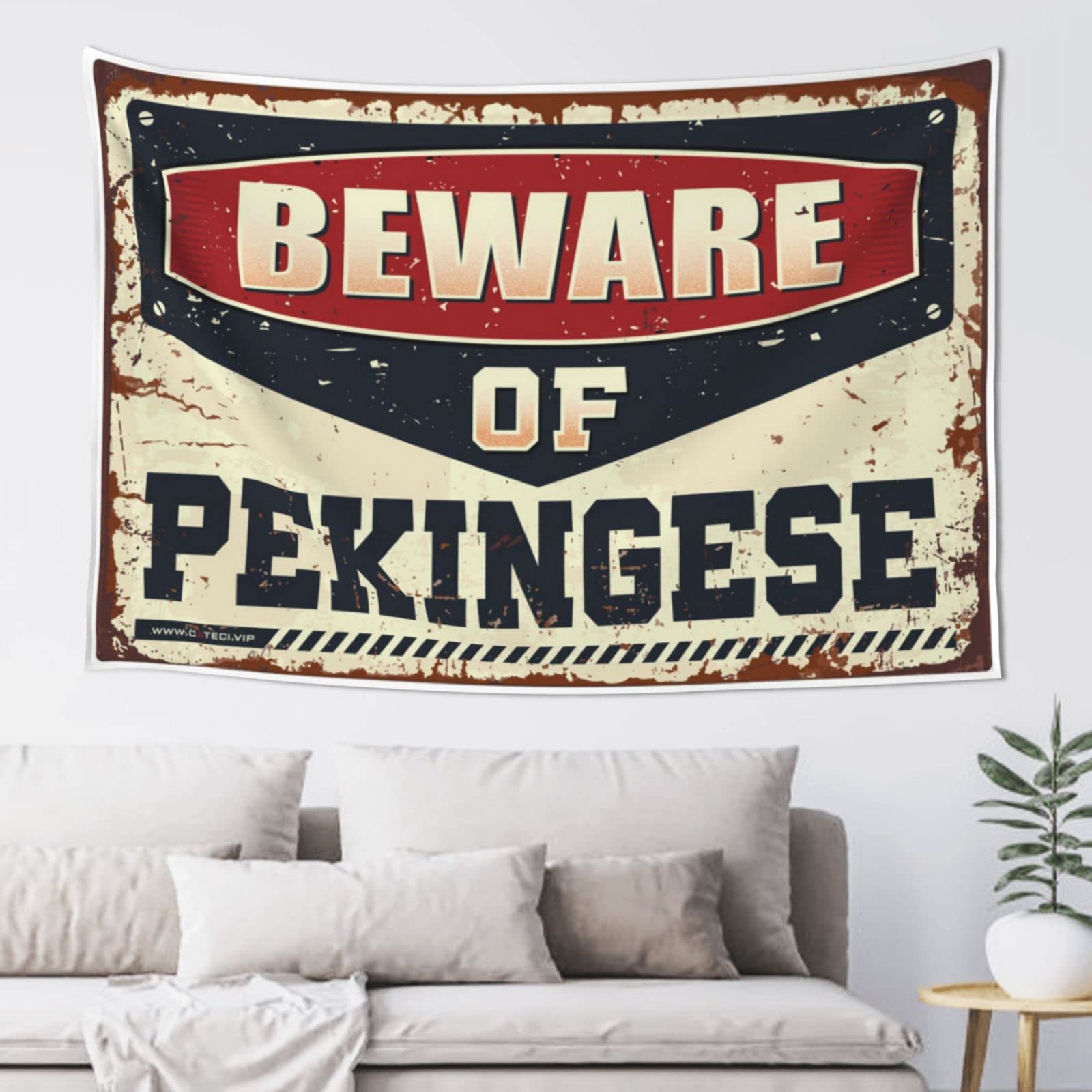 PRAVOXI Tapestry With Words Beware Of Pekingese Tapestry Men Cave Decor Bedroom Decor Aesthetic(75X100CM)