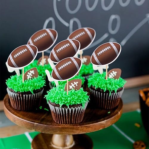 Miniatura 5 de Rsstarxi Paquete de 48 adornos para magdalenas de pelota de rugby con temática de pelota deportiva para baby shower decoración de pasteles de fiesta