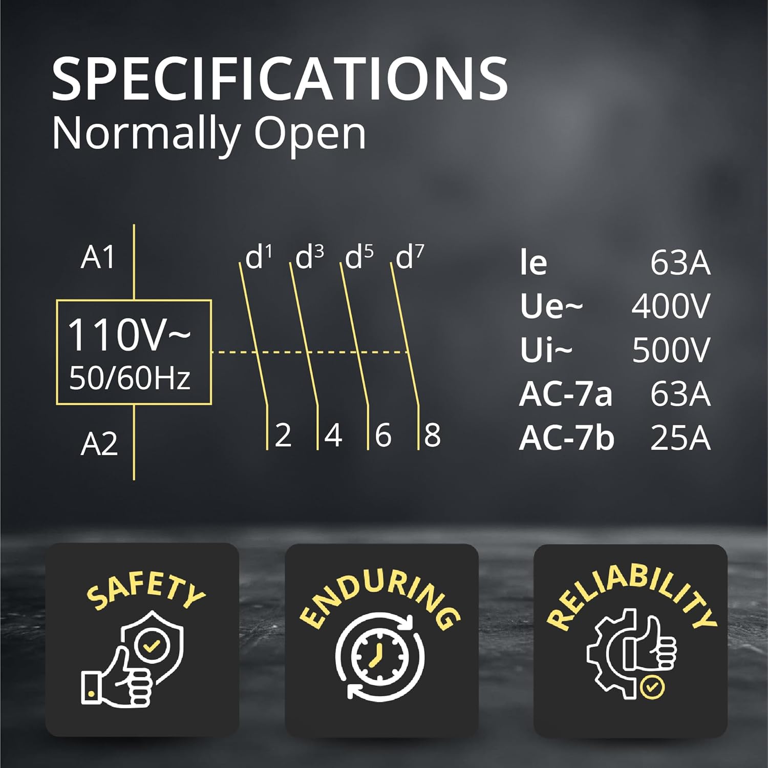 4 Pole Contactor 120v Coil NO 60 amp IEC 400V AC Contactor with 110/120VAC Coil - Motor Load 40A and Lighting Load 63A (Silent Operation) | Includes DIN Rail and Phillips Screws