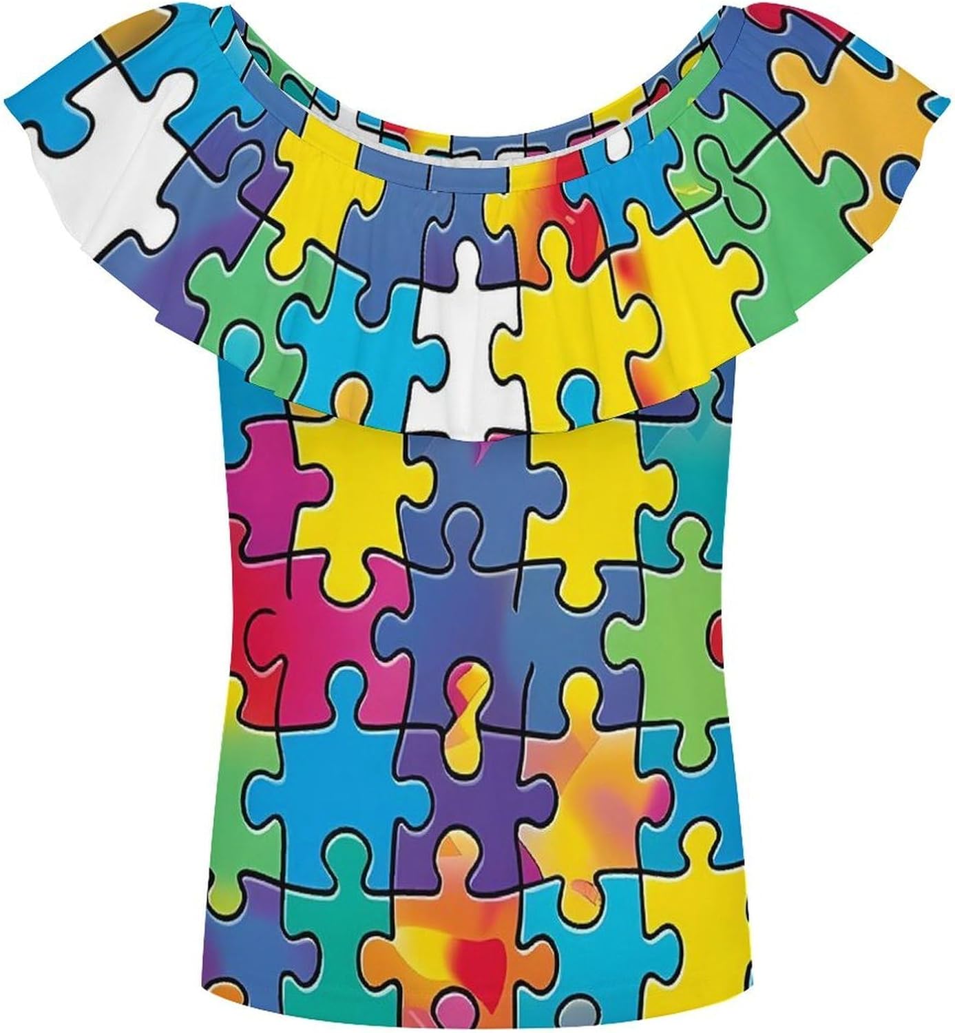 Autism Awareness Girls T-Shirts Top Ruffle Short Sleeve Blouse Casual Graphic Tees