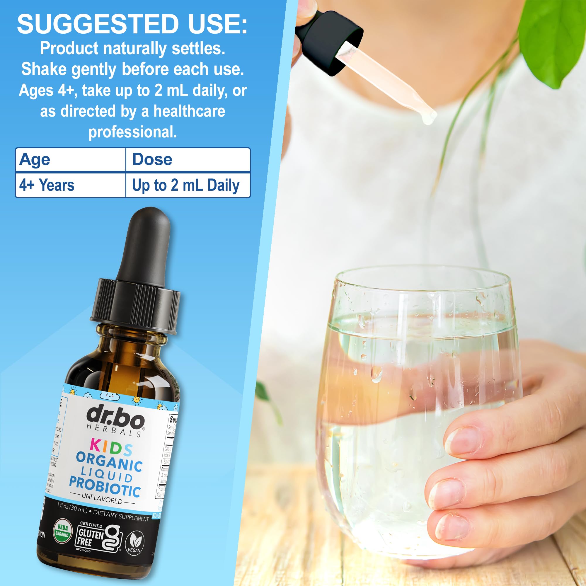 Kids Probiotic Liquid Drops Organic - Organic Probiotics for Kids Probiotics Age 4+, Digestive Health, Immune Support, Flora Gut Health Supplements - Vegan Kid Liquid Probiotic Drops, Non-GMO 1 Fl Oz — Amazon image 7