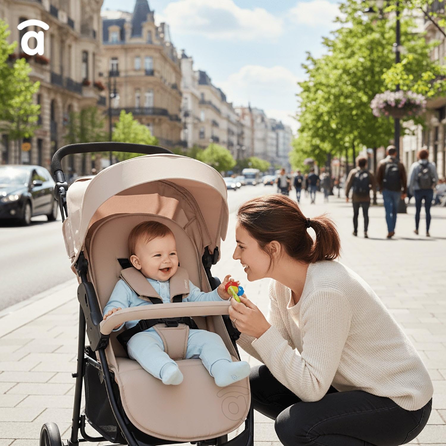 Asalvo AMÉRICA 3 Silla de Paseo, Carrito bebé, Carro para bebés, Confortable, Ultraligera, Segura, Capota con Ventana y Freno Trasero, Manejable, Plegado compacto, Carga Máxima 24 kg, Beige