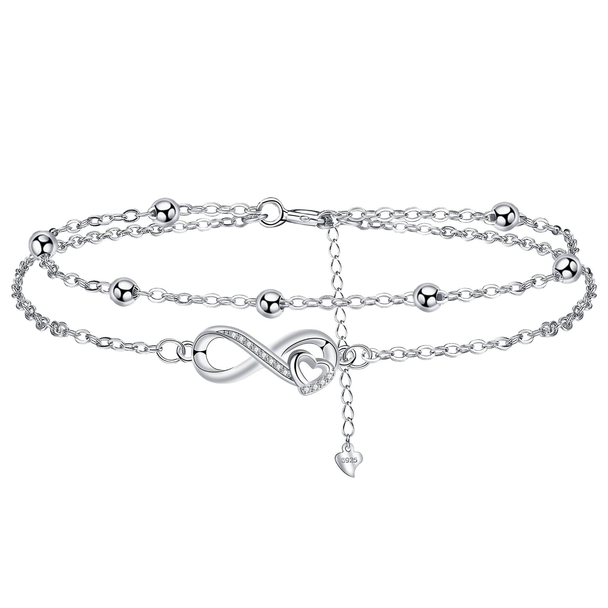 J.MUEN Pulsera para Mujer Plata de Ley 925 con Doble Cadena con Cuentas, Joyería para Novia, Esposa, Madre e Hija