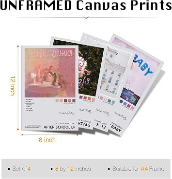 omle Melanie Martinez Signed Limited Posters Music Album Cover Posters Canvas Wall Art HD Prints Room Aesthetic Pictures Set of 4 for Music Classroom Girls Bedroom Wall Decor Art 8x12 inch Unframed