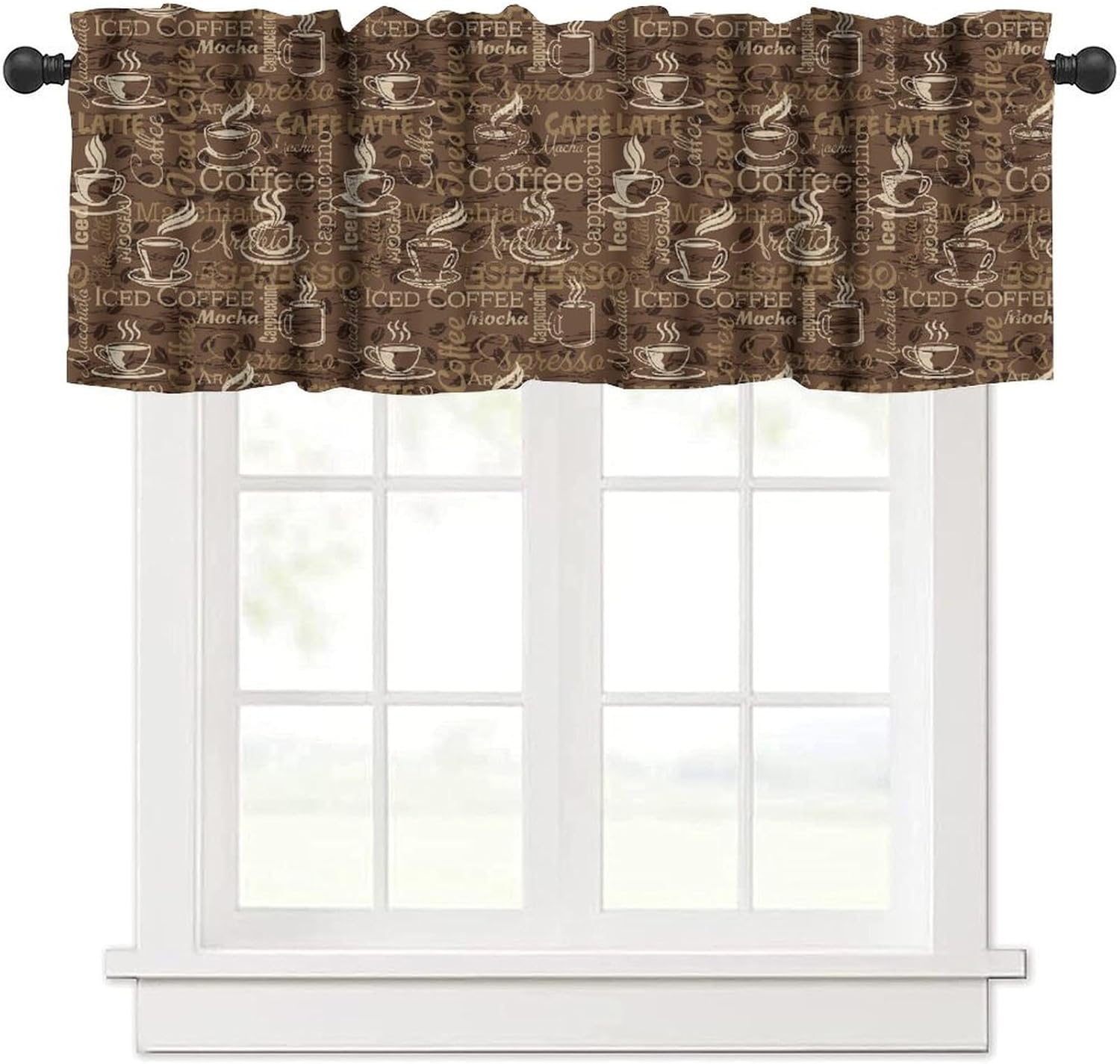 Coffee Curtains Kitchen Theme Valance Tea Party Cafe Bean Print Window Treatments for Dining Room Coffee Shop 54''x18''+27''x24''x2（3 Piece）