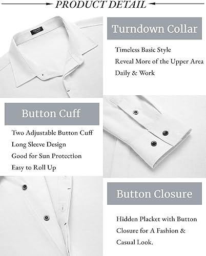 Miniatura 5 de COOFANDY Camisa casual de manga larga con botones para hombre, camisa de verano para playa, boda