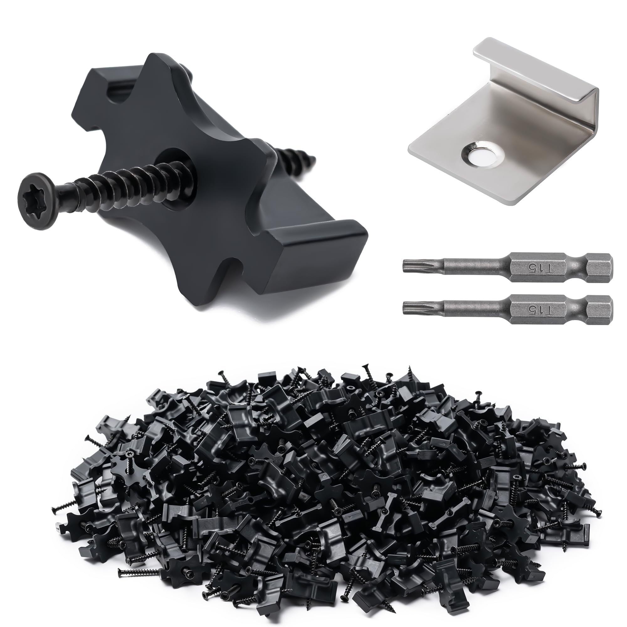 260PCS Hidden Deck Fasteners with 15PCS Starter Clips, Universal Nylon Fastener Set with Pre-Installed Screws, for Composite Grooved Decking
