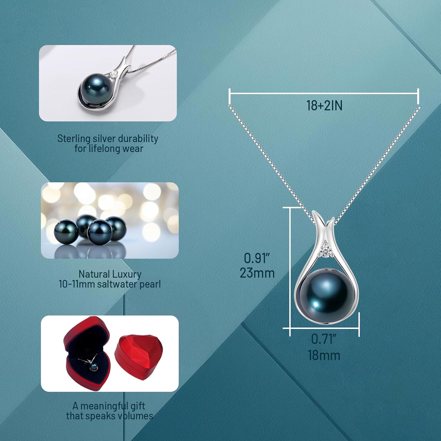 YAMI Tahitian/Akoya Pearl Necklace, 10-11mm Round Saltwater Cultured Pearl with 925 Sterling Silver Adjustable Chain, Mom, Wife - Luxury Jewelry Gift for Anniversary, Valentine's Day - Image 4