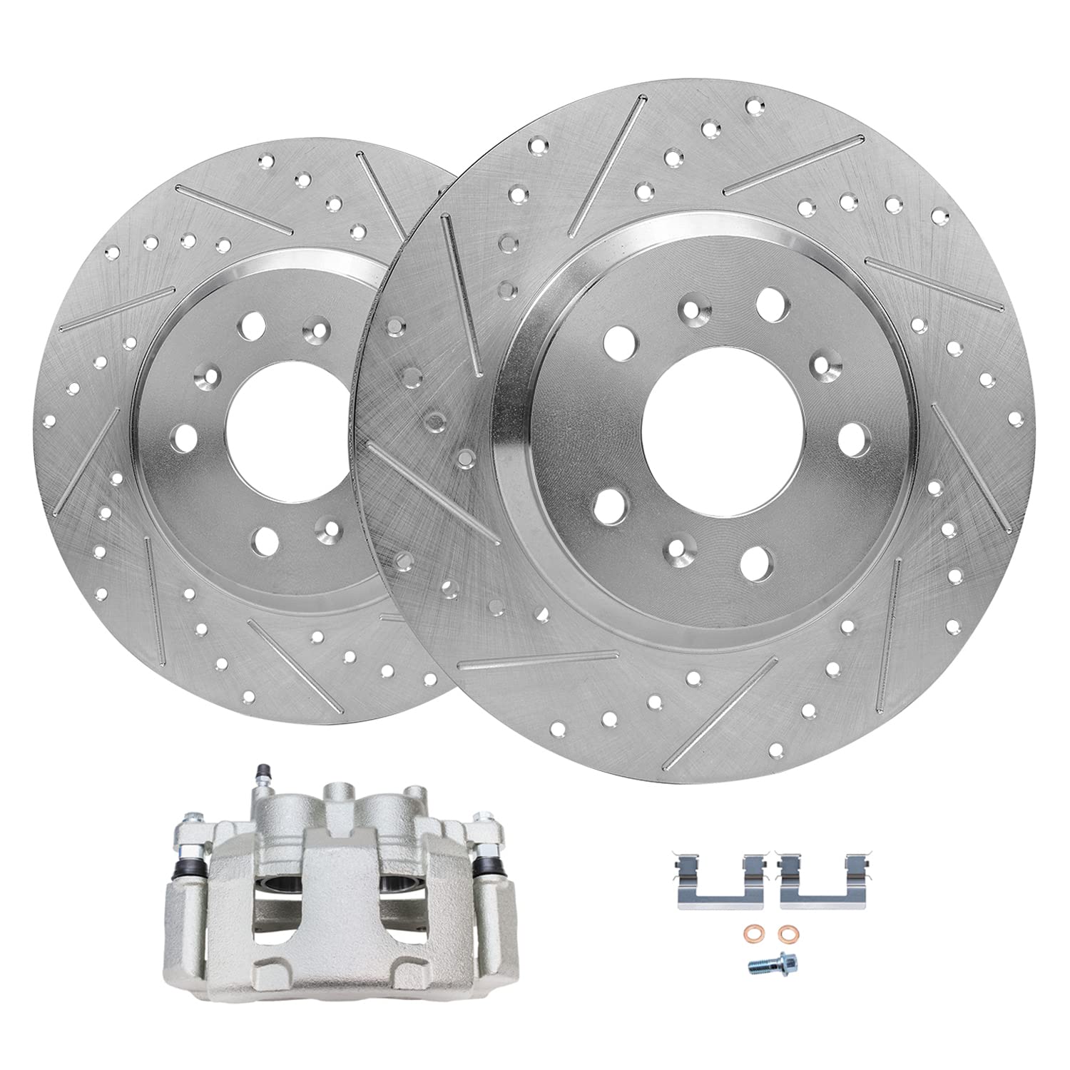 Detroit Axle - Front Drilled &amp; Slotted Rotors + Right Brake Caliper