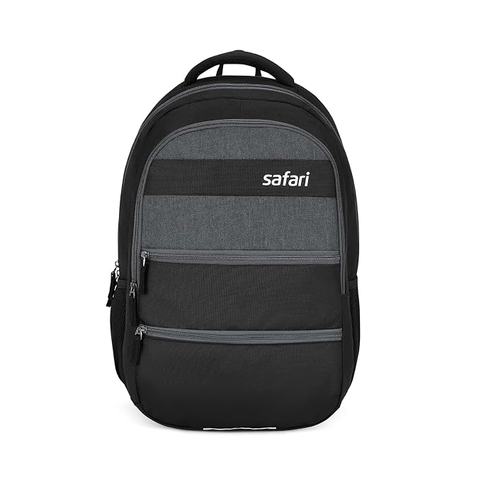Safari Quirk 30L Laptop Backpack, 2 Compartments, Premium Polyester Fabric, Bottle Holder, School Bag For Boys And Girls, College Bag For Unisex, Office Bag, Travel Bag, Color- Black