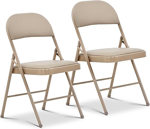 Oline Sillas plegables de vinilo, sillas acolchadas de vinilo con marco de metal duradero, sillas plegables apilables para interiores y exteriores,