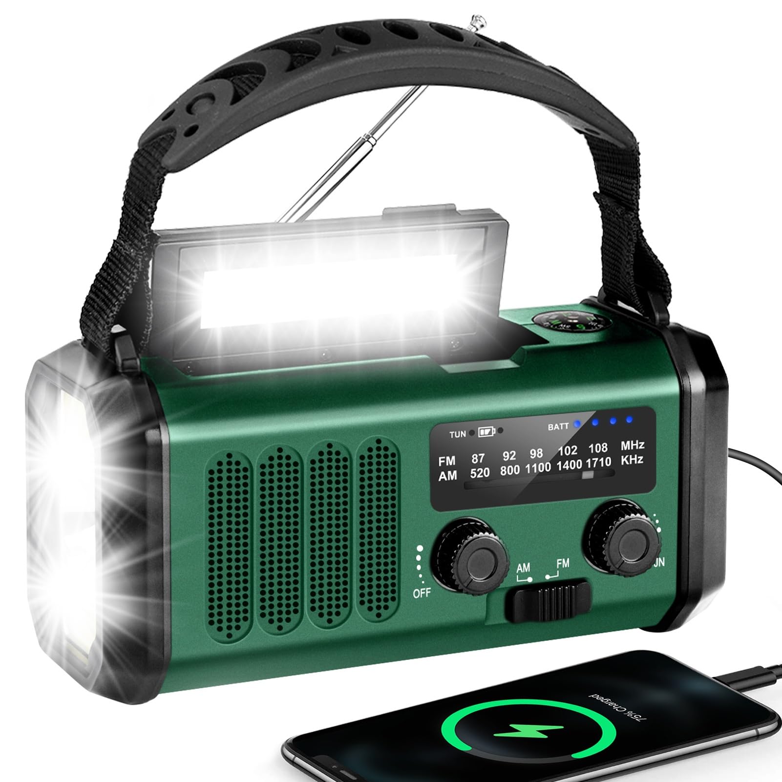 YIKANWEN Kurbelradio mit 20000mAh Akku Wiederaufladbare, Tragbar Solar Radio Dynamo Radio mit AM/FM, Power Bank,LED Camping Licht,SOS-Alarm,Kompass