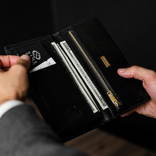 Vista 3 de Time Resistance Cartera larga de cuero - Cartera de traje - Billetera de cuero plegable para hombre - Billetera de chequera - Billetera alta