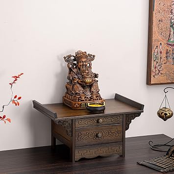 Desktop Meditation Table with Drawer, Shrine Altar with Retractable Pull-Out Board, Prayer Cabinet, Buddha Statue Offering Table, for Sacrifice and DivinationBrown,60 * 27cm/23.6 * 10.6in