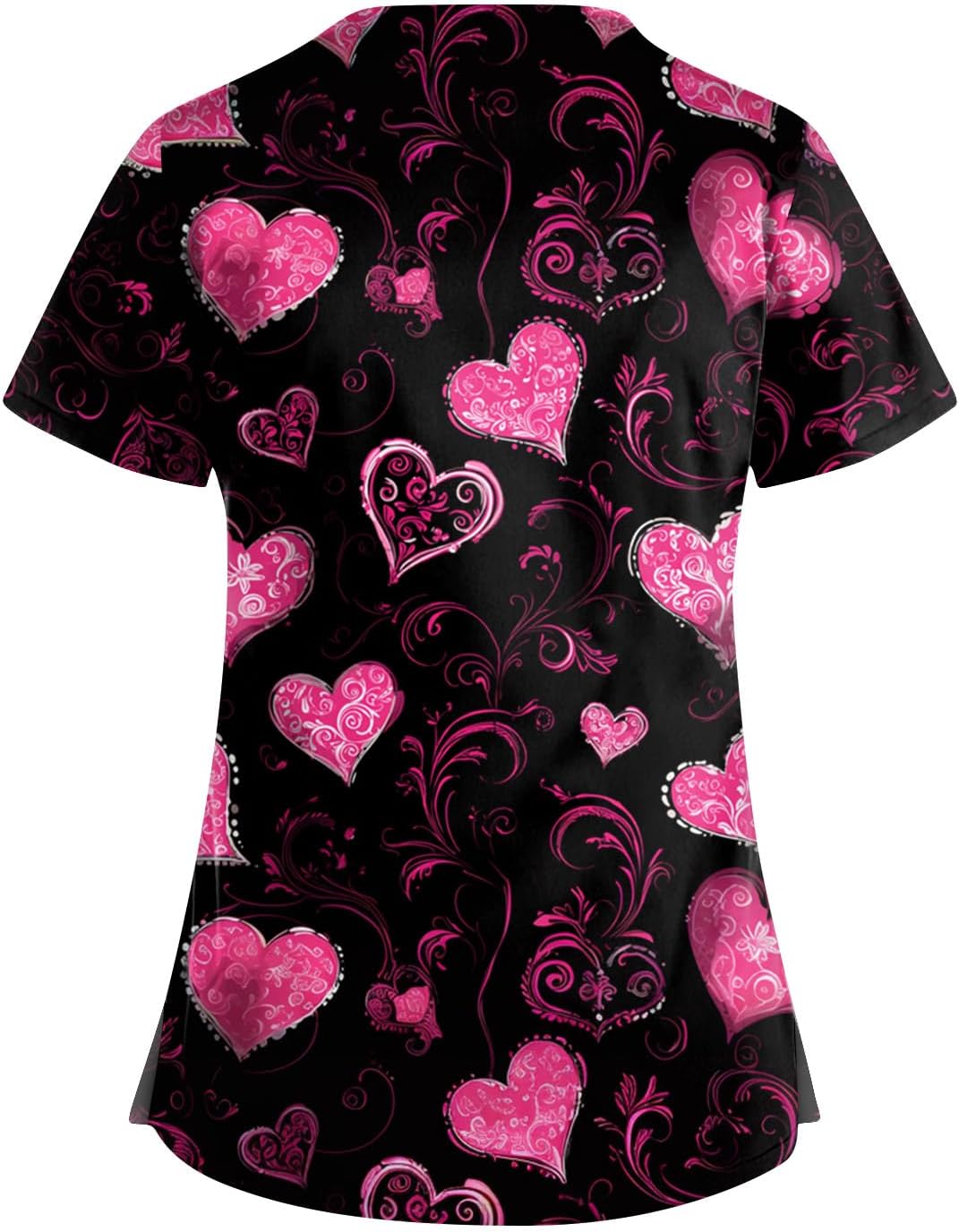 Women's Valentine's Day Scrub Tops with Hearts, V-Neck Short Sleeve Cute Printed Nurse Uniform Plus Size Nurse Scrubs