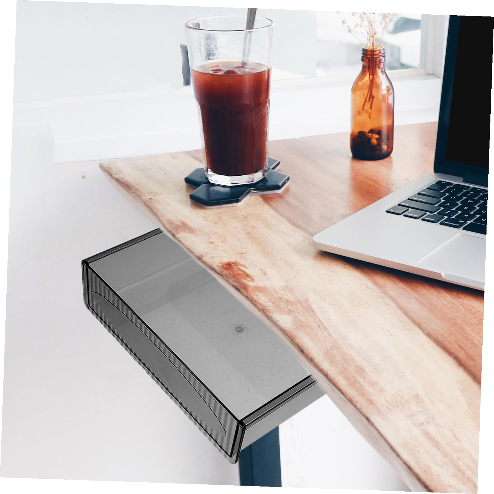 Cajones Debajo del Escritorio 2 Piezas (grande y Mediano) en Plástico Negro, Organizador Oculto para Oficina y Hogar, Caja de Almacenamiento Deslizante para Papelería y Accesorios