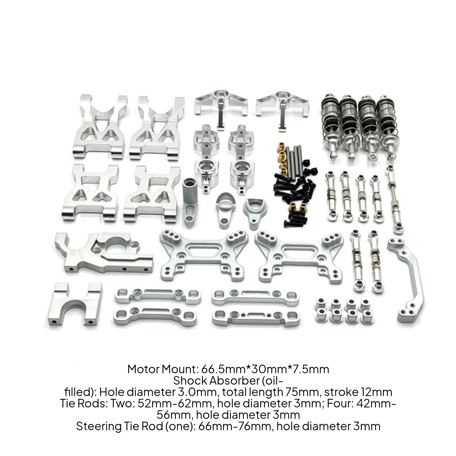 Fahrzeug Tuning Kit RC Auto Teile Metall Upgrade Komponentensatz Dämpfer Lenkung Koppelstangen Halterungen für 1 10 104072 Gelände Fahrspaß Modellbau Hobbyfahrer, Silber