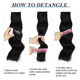 Vigorous Clip in Hair Extensions 4Pcs Black Hair Extension 24 Inch Long Wavy Soft Synthetic Hairpieces for Women