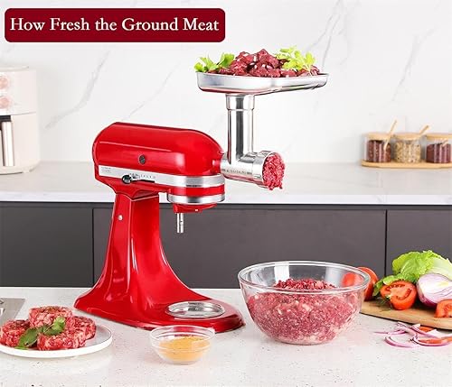 Miniatura 6 de Accesorio para molinillo de alimentos de acero inoxidable para mezcladores KitchenAid, procesador de carne apto para lavavajillas, Aceesory incluye