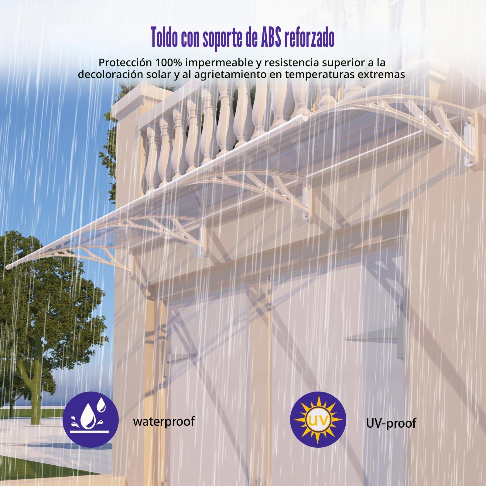 Marquesina Puerta Exterior 80 x 120 cm – Marquesina Exterior de Policarbonato con Soportes de ABS, Protección contra Lluvia, Nieve y Rayos UV para Puerta, Ventana y Terraza