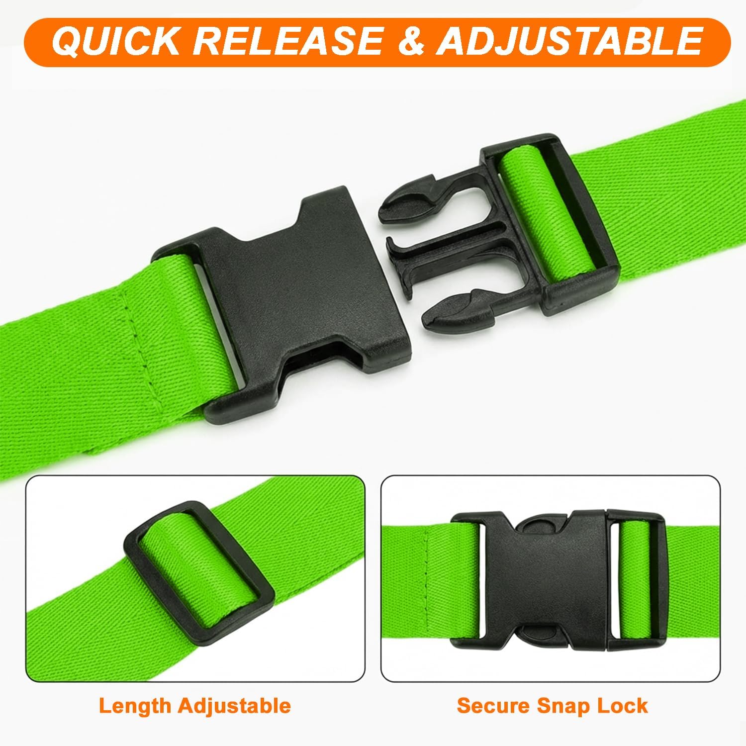4 Pack Adjustable Luggage Straps for Suitcases – Secure Lock Travel Belts, 40''–78'' Fit, Easy Luggage Identification (Green)