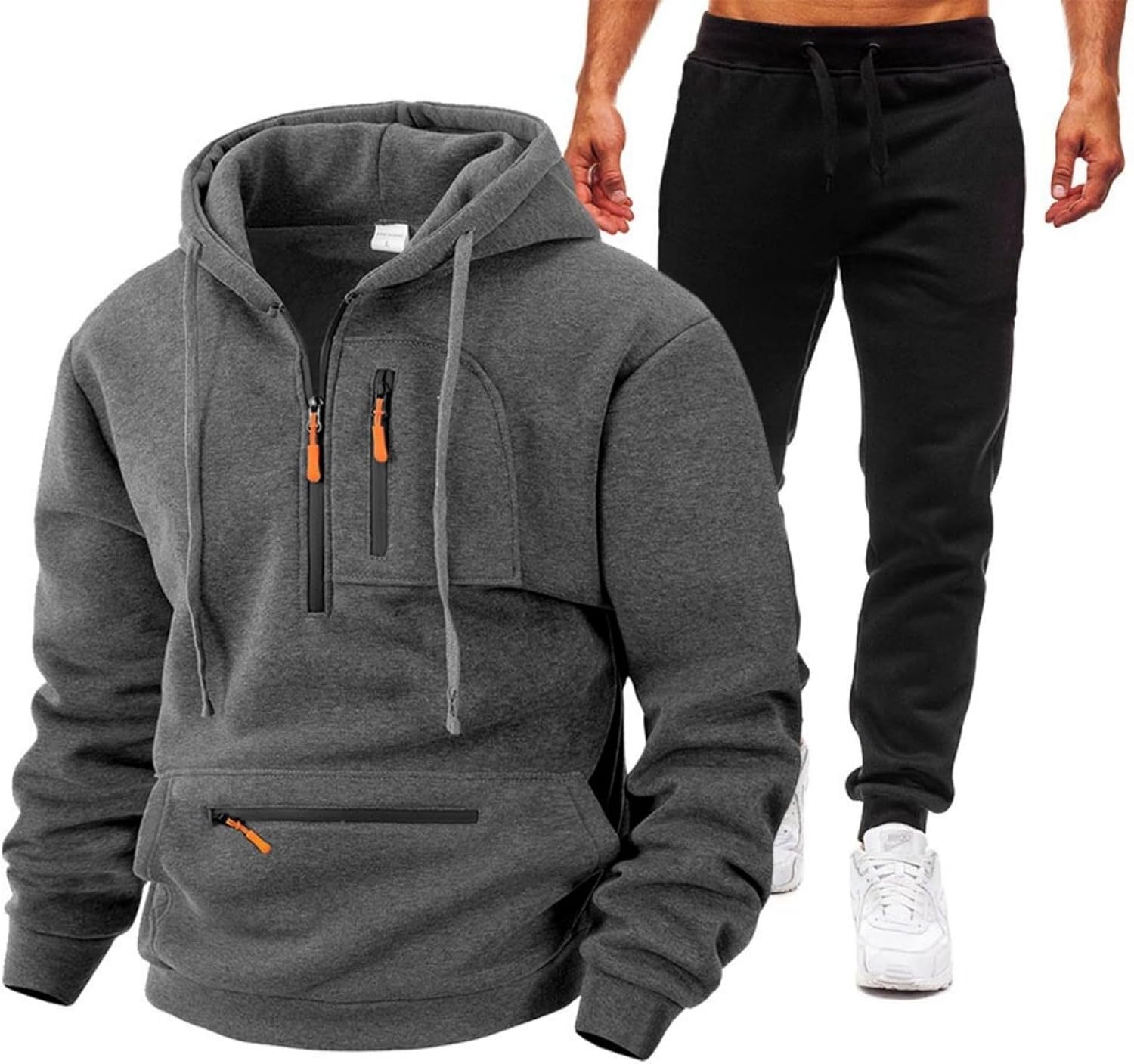 HJINGSUN Mens Sweat Suits 2 Piece Set Fleece 1/4 Zip Hoodie Jogger Outfits
