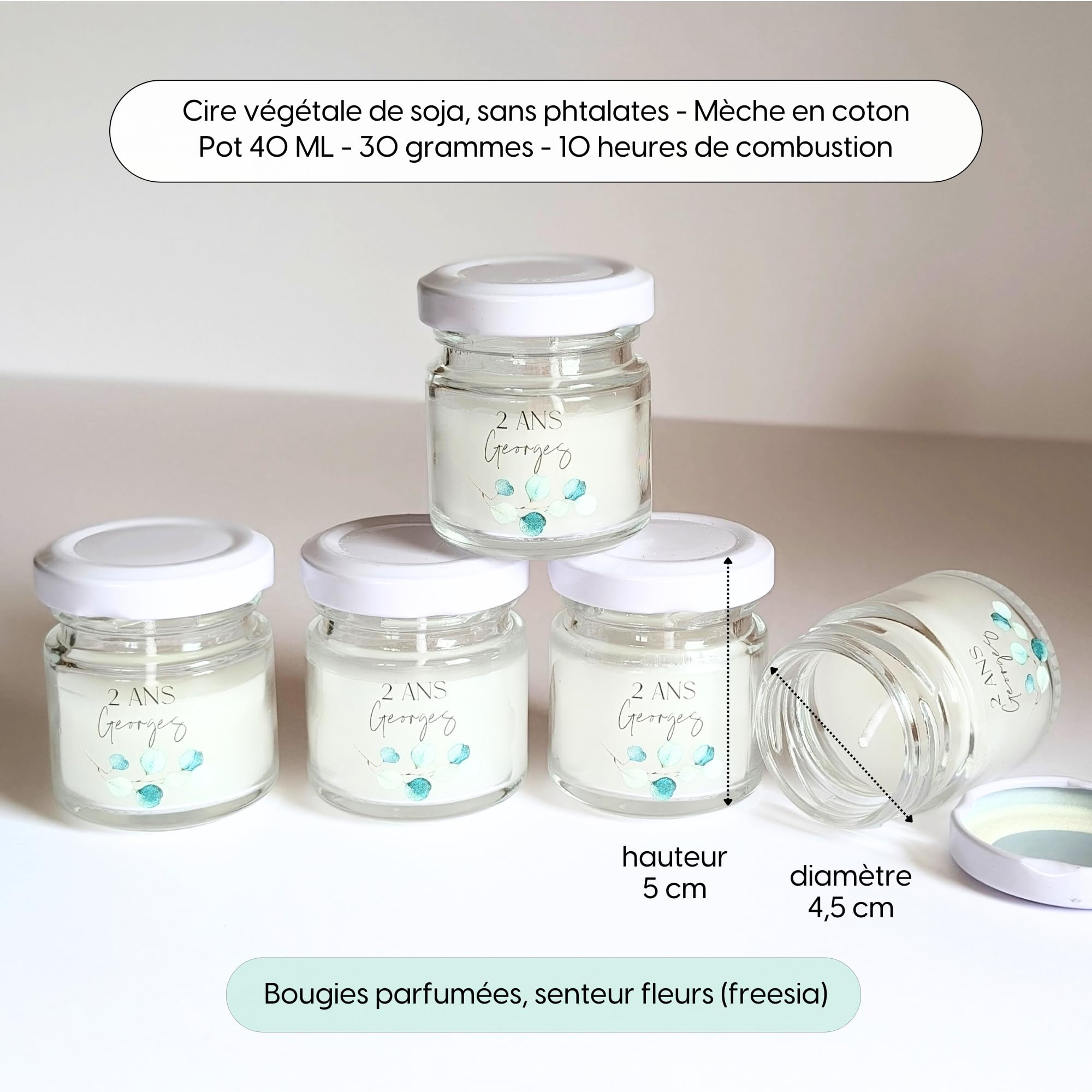 18 Bougies personnalisées | 10H - 40ML - 30GR | Cadeau invité mariage, baby-shower, baptême, communion, anniversaire - Cadeau merci | TE Whaka