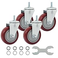 Vista 10 de Finnhomy Ruedas giratorias con vástago roscado de 4 pulgadas, juego de 4 ruedas resistentes de 3/8"-16 x 1 con freno, ruedas industriales de bloqueo
