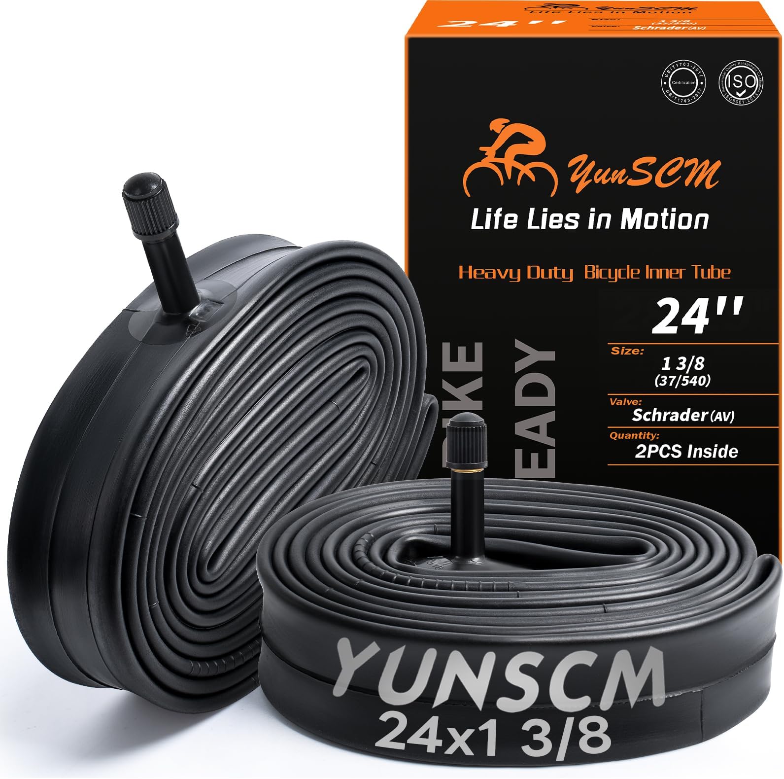 YunSCM 2-PCS 24" Heavy Duty Bike Inner Tubes 24x1-3/8 ETRTO 37-540 AV32mm Schrader Valve 24" Wheelchaire Inner Tubes Compatible with 24x1-3/8 24x1.3-8 Bicycle/Push Bike Tyre Tube