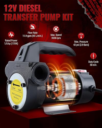 Miniatura 2 de Bomba de transferencia diesel, kit de bomba de transferencia de aceite eléctrica de 12 V CC, bomba de transferencia de combustible de 11.9 GPM para