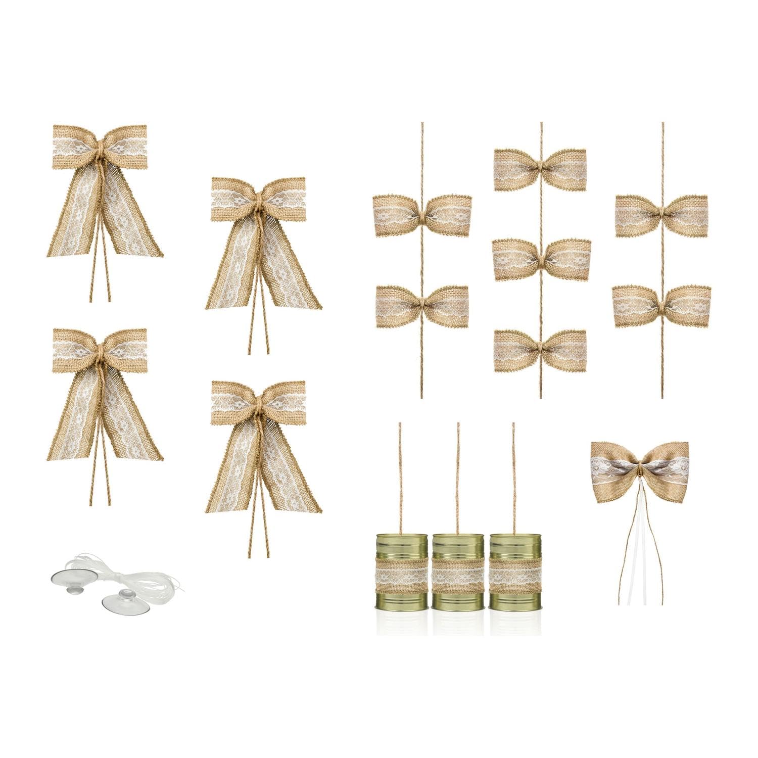 Kit de décoration voiture jute dentelle naturelle avec finitions romantiques blanches
