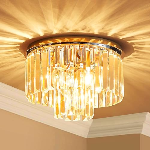 Miniatura 2 de AGV LIGHTING CL006S Lámpara de techo de cristal, moderna lámpara de techo semiempotrada, 12 x 8 pulgadas de alto, base E12 3 luces, acabado cromado