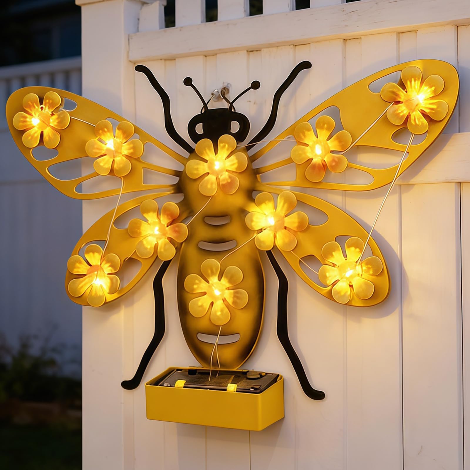 JORCEDI Solar Wall Lights, Metal Butterfly/Bee/Owl Solar-Lights, Waterproof Outdoor Garden Wall-Art Light with LED for Garden Patio Backyard Yard Women Gift (bee)