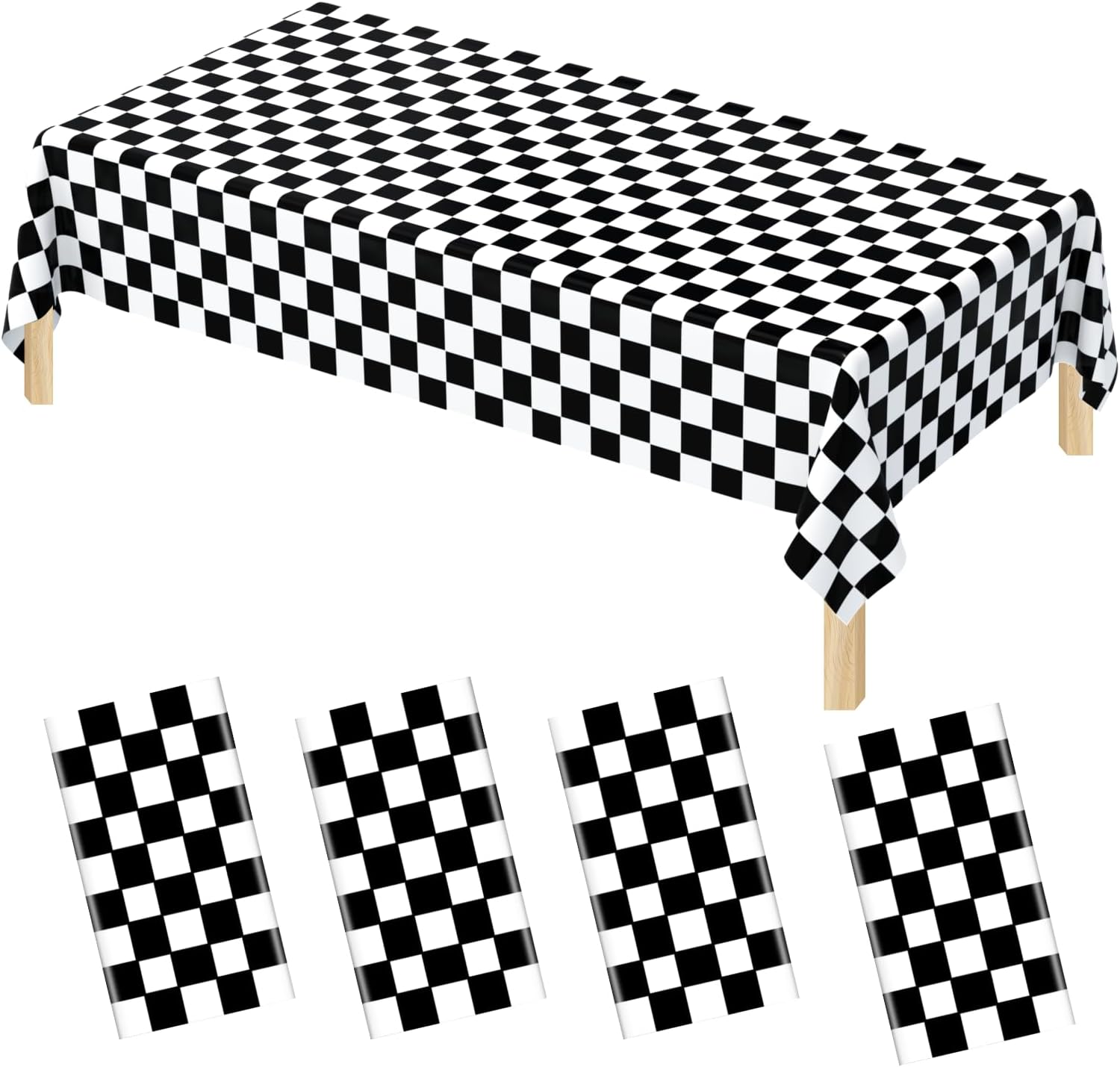4 Pack Black & White Checkered Flag Table Cover 108x54 Inch Disposable - Racing Party Decor for Birthday Wedding Outdoor Picnic