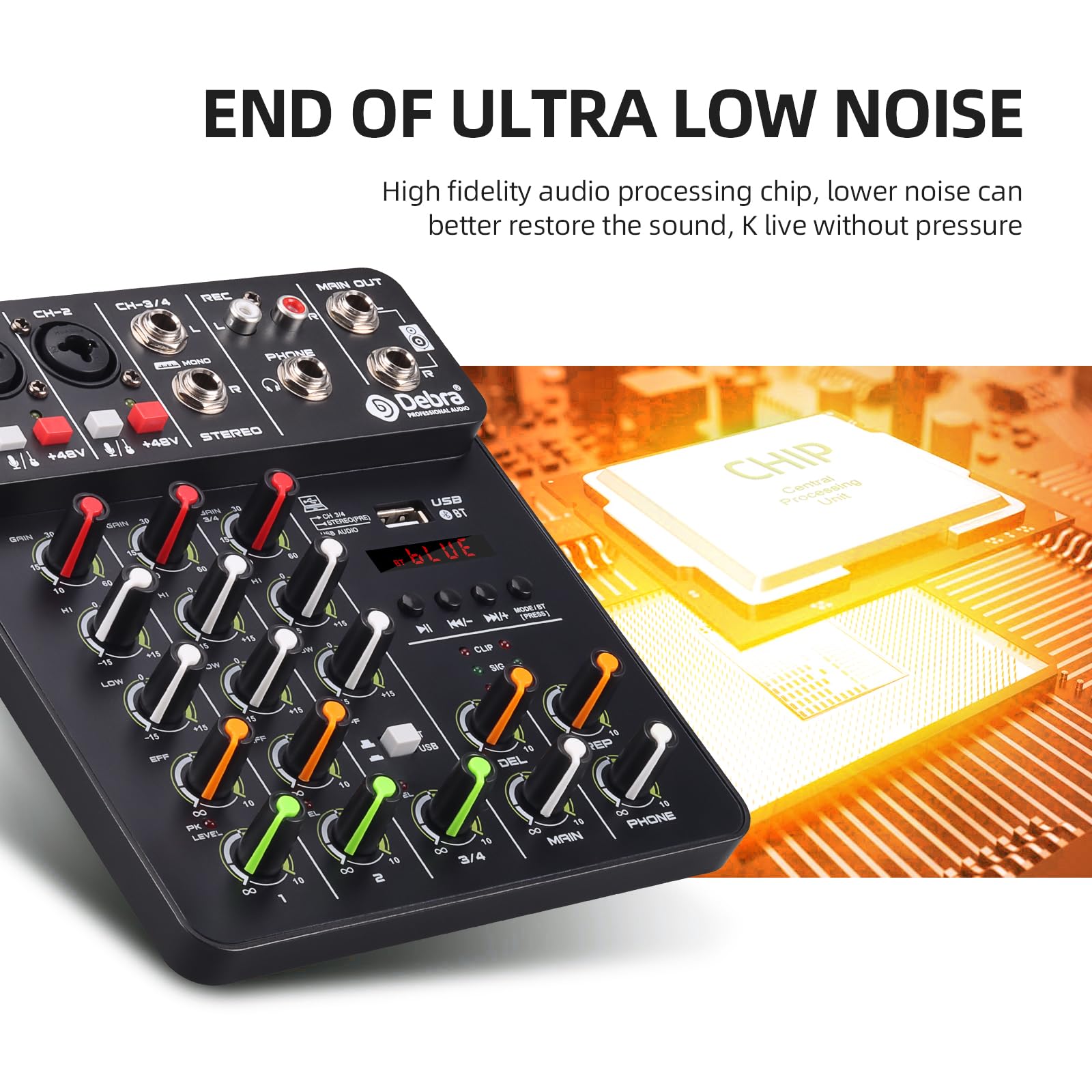 Mikser DJ-ski, V4 Mikser DJ Kontroler, 5.0 Bluetooth 48V Phantom Power, Niski Poziom Szumów Do Konsoli Mikserskiej Nagrywanie PC(V4-black)
