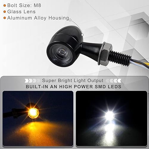 Miniatura 2 de QUASCO Kit de luces direccionales LED universales para motocicleta, mini intermitentes delanteros compatibles con Harley Honda Suzuki Triumph Yamaha