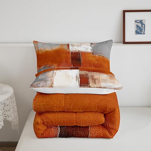 Miniatura 6 de Erosebridal Juego de ropa de cama de tamaño King, color naranja degradado, edredón de plumas estilo grunge de acuarela, juego de cama abstracto de