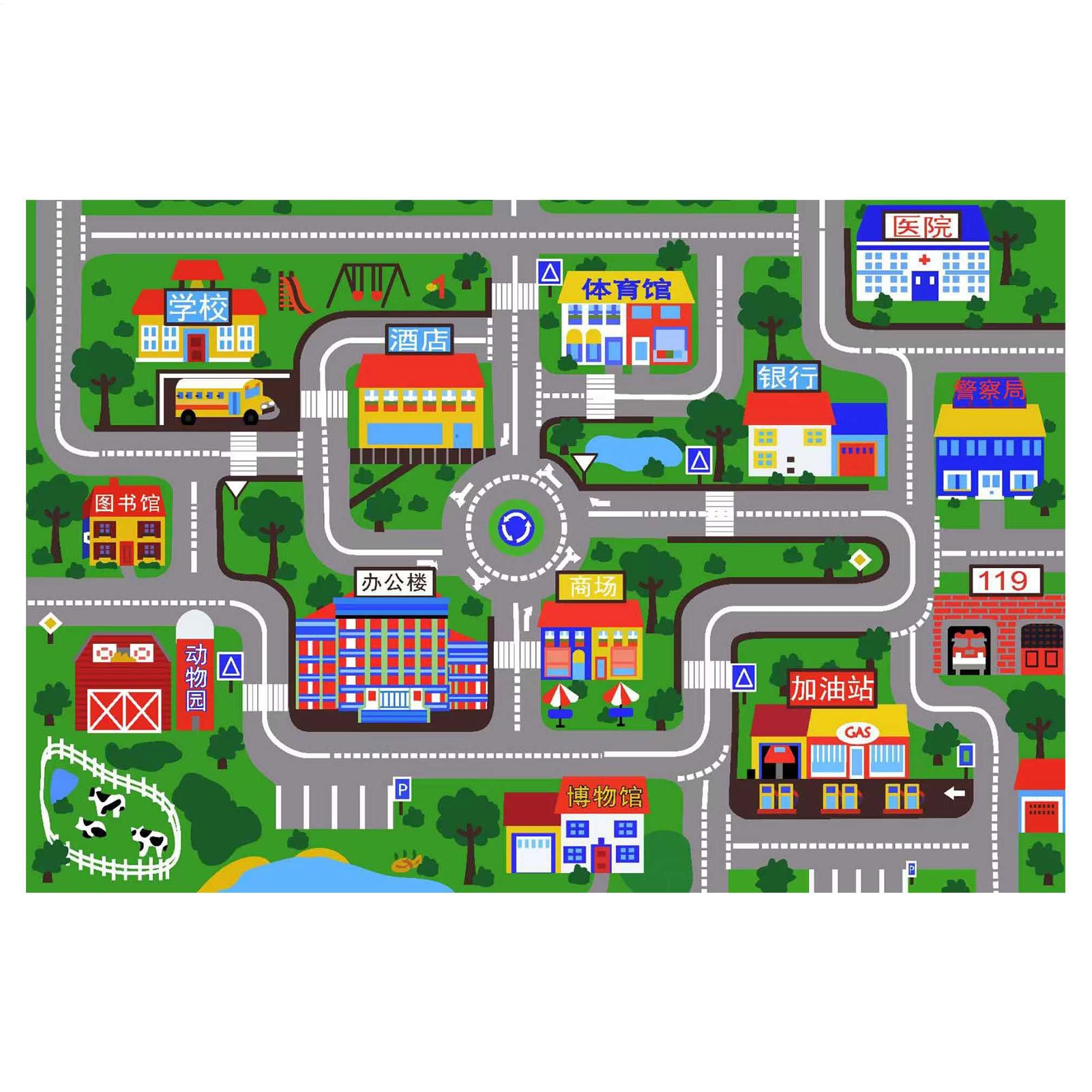 Tapis de bébé pour sol avec circuit de ville pour l'éveil des tout-petits