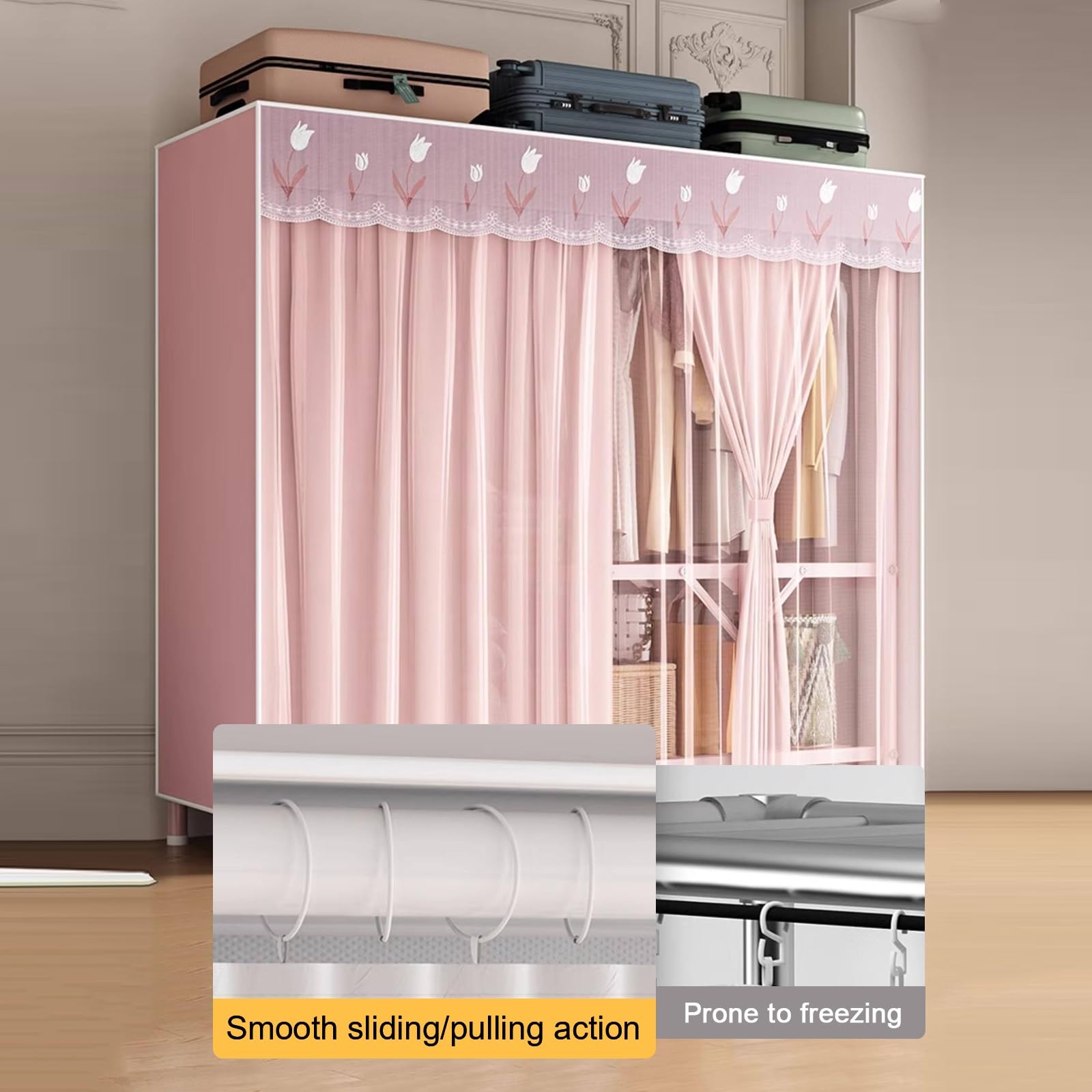 Stoffkleiderschrank mit Oxford-Stoffbezug, Tragbarer Faltbarer Kleiderschrank, Standkleiderschrank, Faltbar mit Kleiderstange, Ideal für Schlafzimmer(Yellow,200cm/79in)
