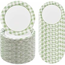 50 Pcs Sage Green Gingham Paper Plates 7 Inch Disposable Sage Green and White Buffalo Plaid Dinner Plates for Wedding Baby Shower Birthday Party Checkered Dessert Plate