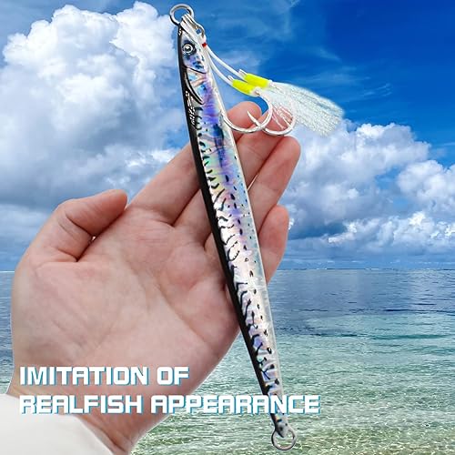 Miniatura 6 de Fishing Jigs Vertical Saltwater Jigs 6.35oz-7.05oz Metal Jigging Spoon Slow Jigging Pitching Fishing Lures with Assist Hooks for