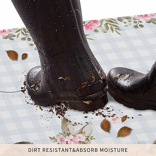 Vista 323 de Tapete de Feliz Navidad, tapete antideslizante para puerta delantera, baño, cocina, dormitorio, patio, entrada, 16 x 24 pulgadas, rojo, negro y verde