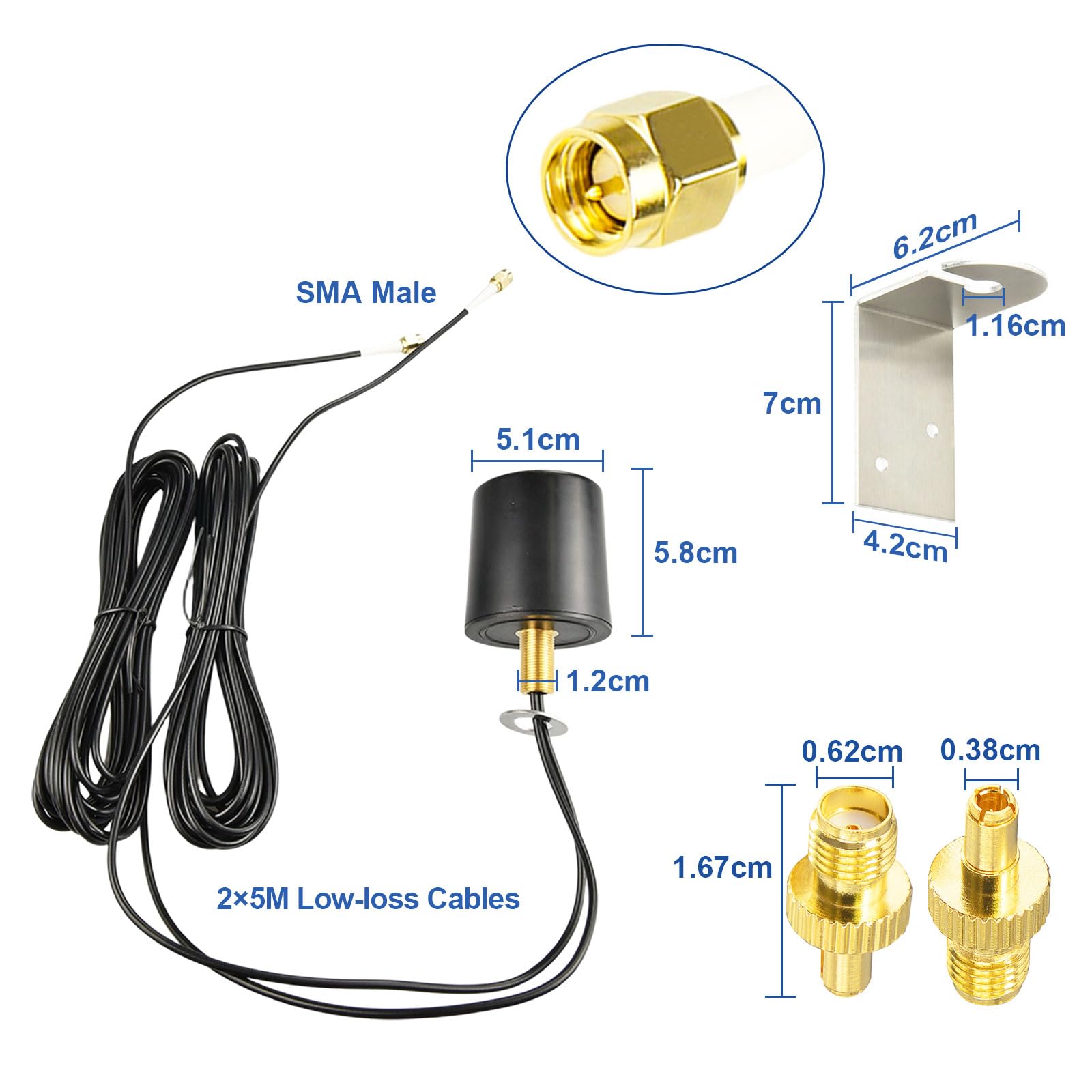 MIMO 5G LTE Antenna Outdoor 600-6000 MHz 4G 5G LTE Antenna esterna Omnidirezionale 5dBi con 5M Dual SMA maschio BMR100 cavo con adattatore SMA TS9 per router 4G/5G, WLAN, IoT e reti cellulari