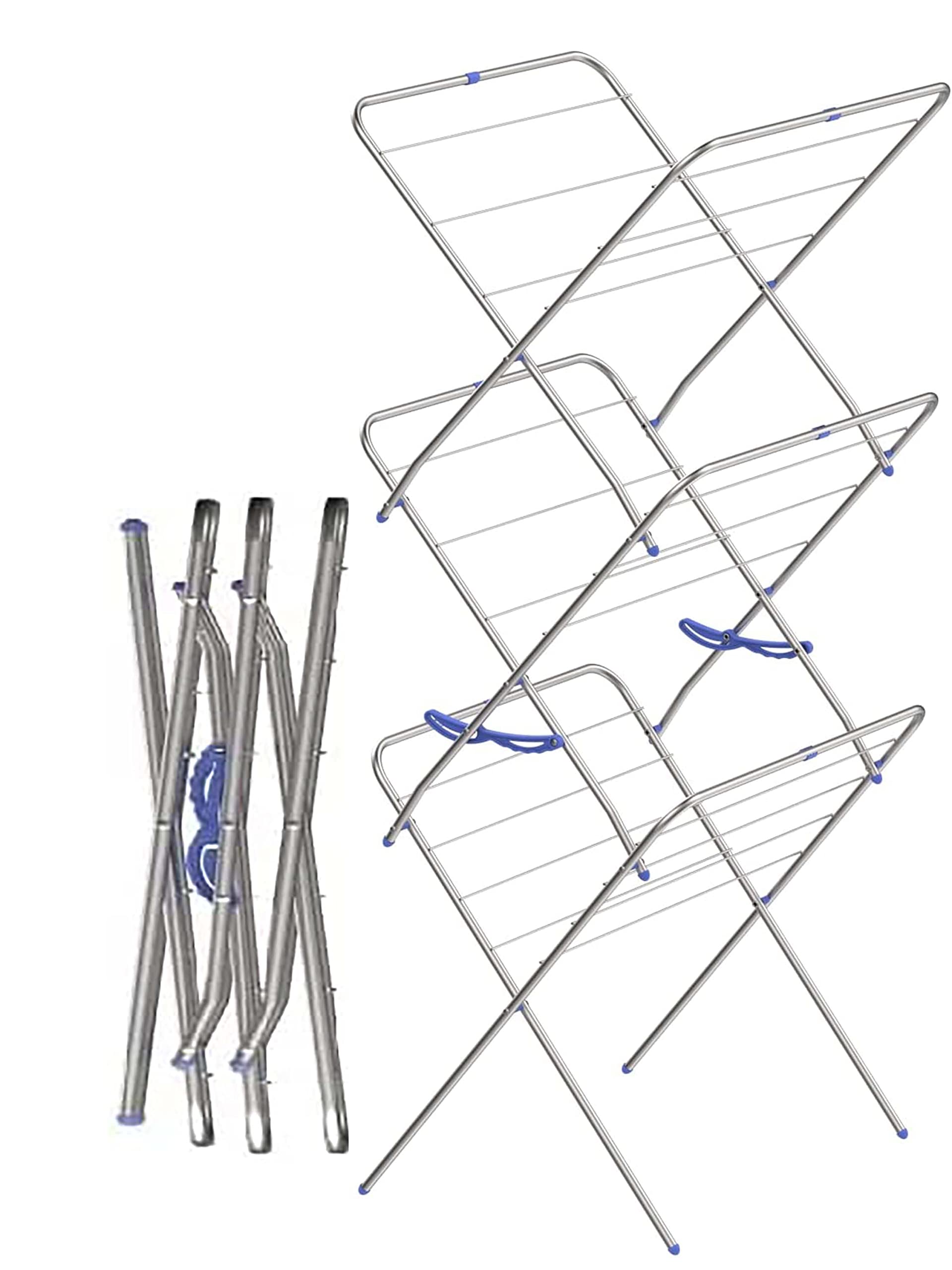 AAMEN 3-Tier Folding Concertina Clothes Airer, Folding Clothes Drying Racks Indoor Outdoor, 12M Drying Space Laundry Clothes Dryer Washing Line, Household Air Organizer, (H134xW57xD44cm)