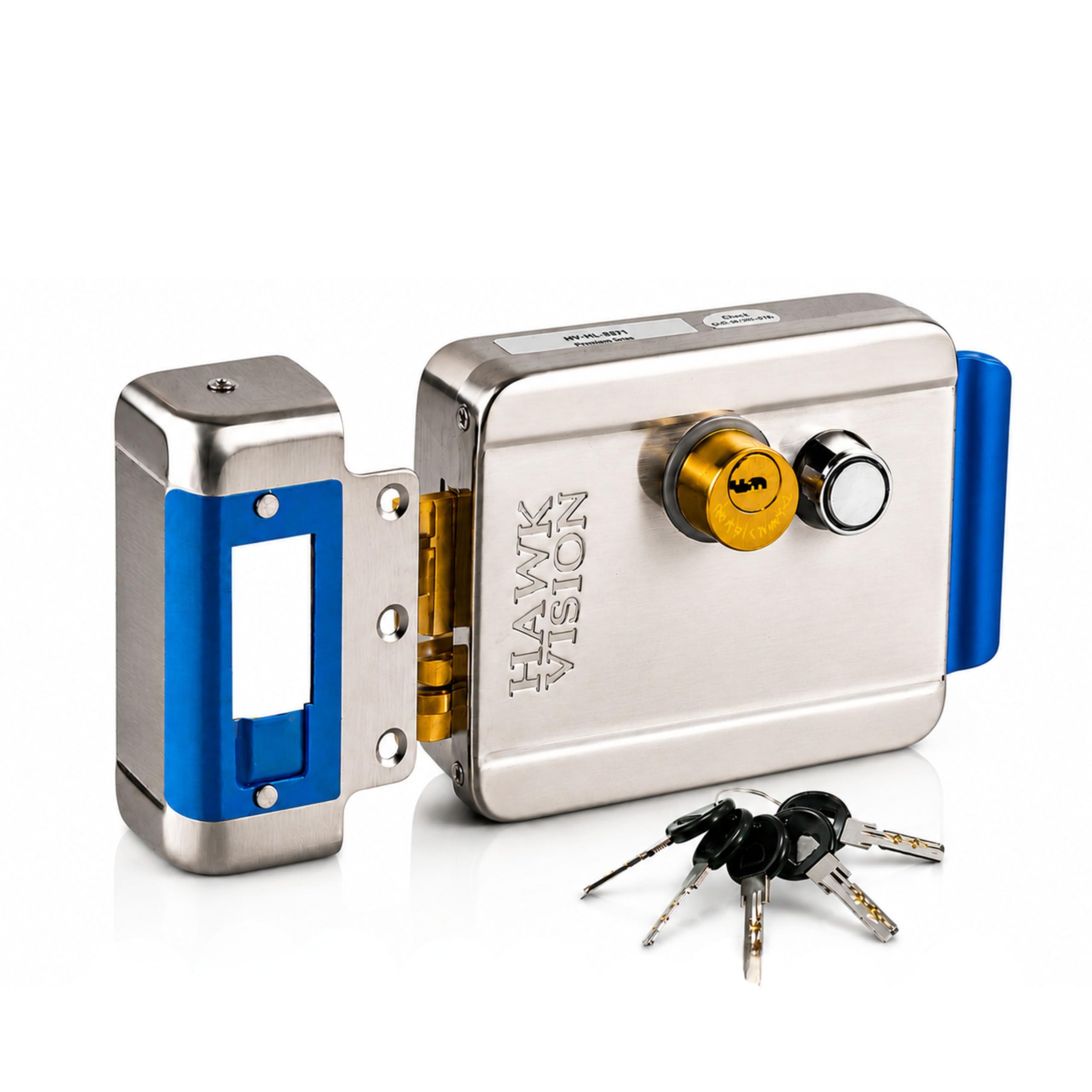 Hawkvision Electric Rim Door Lock 12-24V DC, Stainless Steel Magnetic Induction Lock with 5 Computerized Keys, Manual Override, Double Locking, Fail Secure, Left & Right Door Compatible-image-19