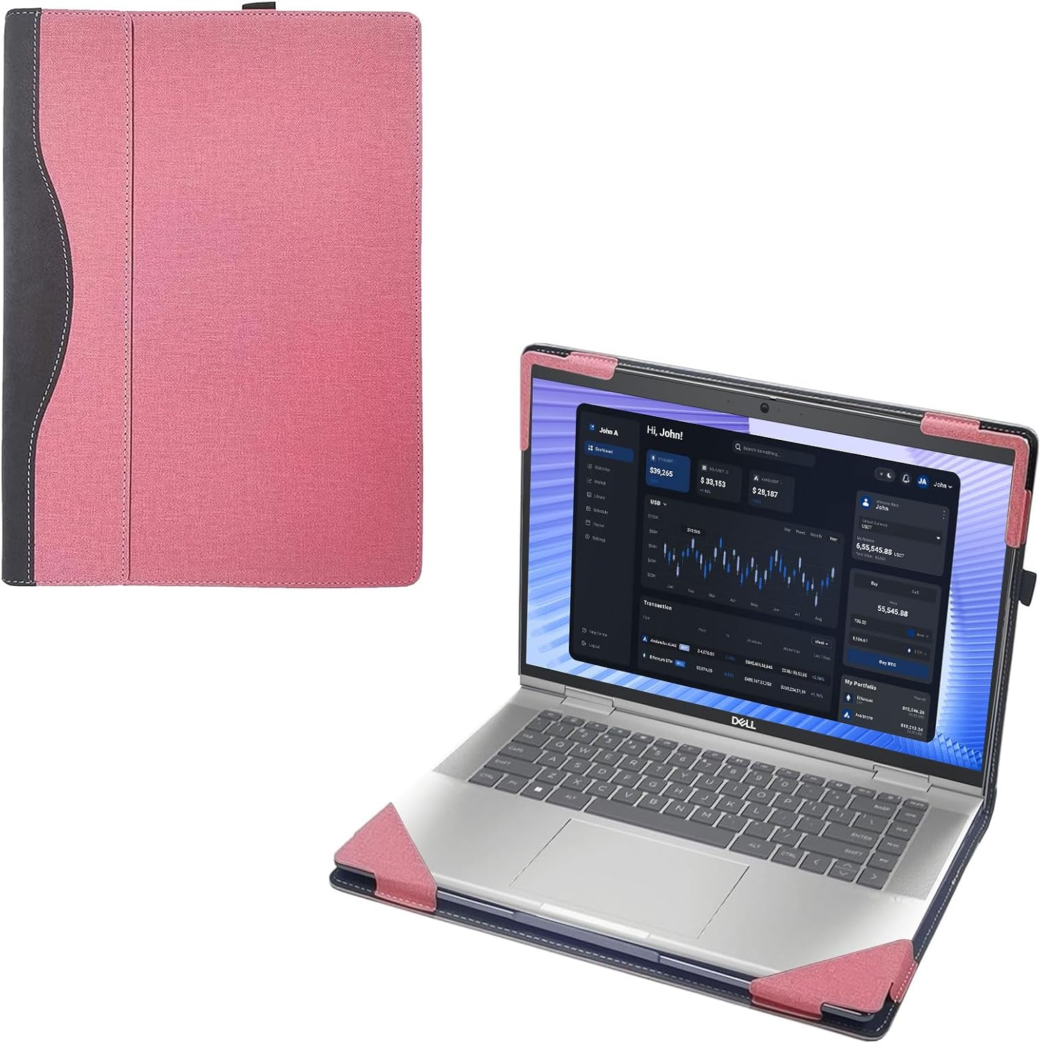 Laptop Cover Case for Dell Precision 3590/3580/3570/3560 15 inch [not Compatible with Any Other Model] .2-in-1 PU Leather Detachable Notebook Sleeve Computer Bag Protective (Pink)