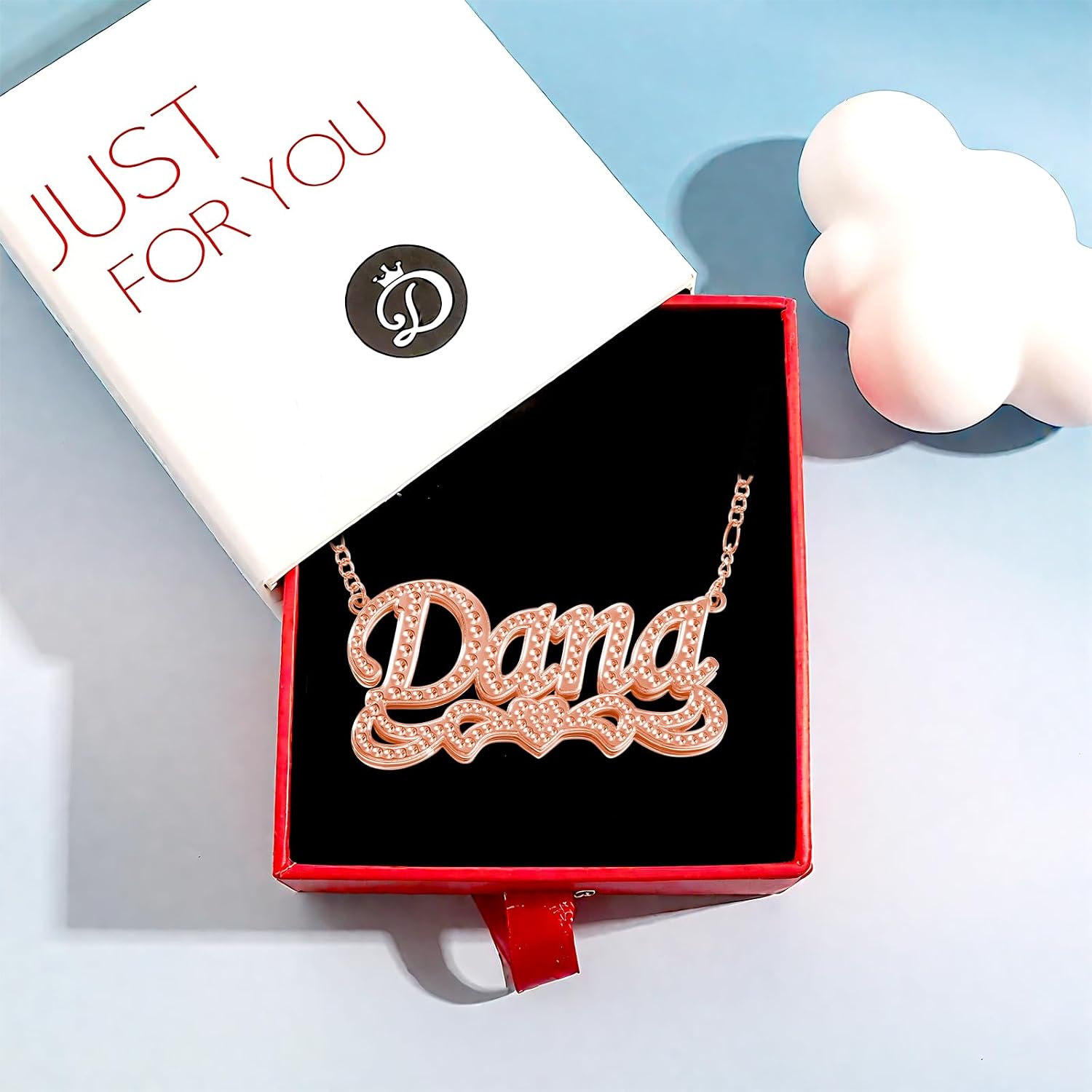 Drawelry Personalized Name Necklace Two Tone 18K Gold Plated Double Heart Pendant Custom Nameplate Jewelry Valentine's Gift for Women Men Couples Anniversary Birthday Gift