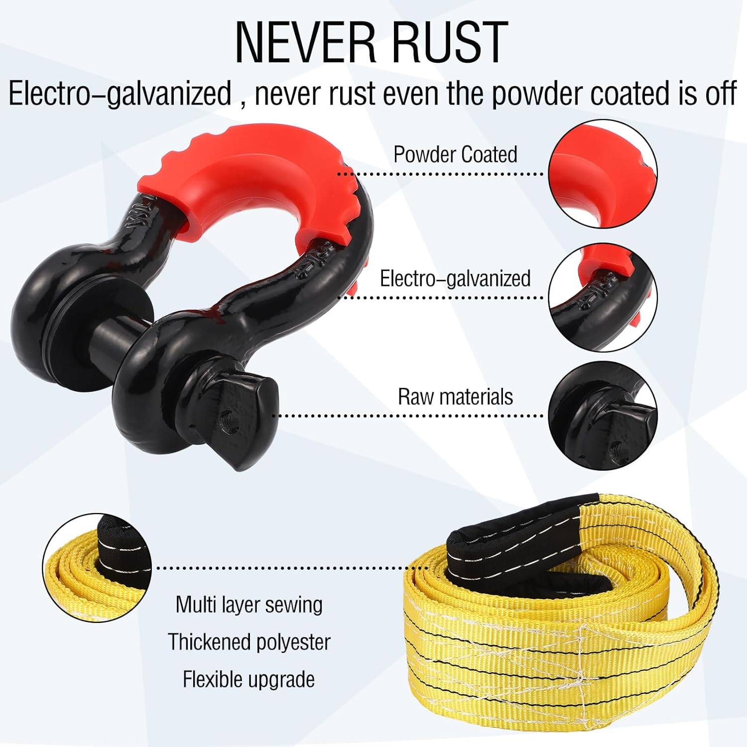 4 Pcs Winch Recovery Kit, 3'' x 8' Tree Saver with Snatch Block and 2 Ring Shackles Recovery Strap Towing 10 Ton Heavy Winch Snatch Blocks Winch Pulley