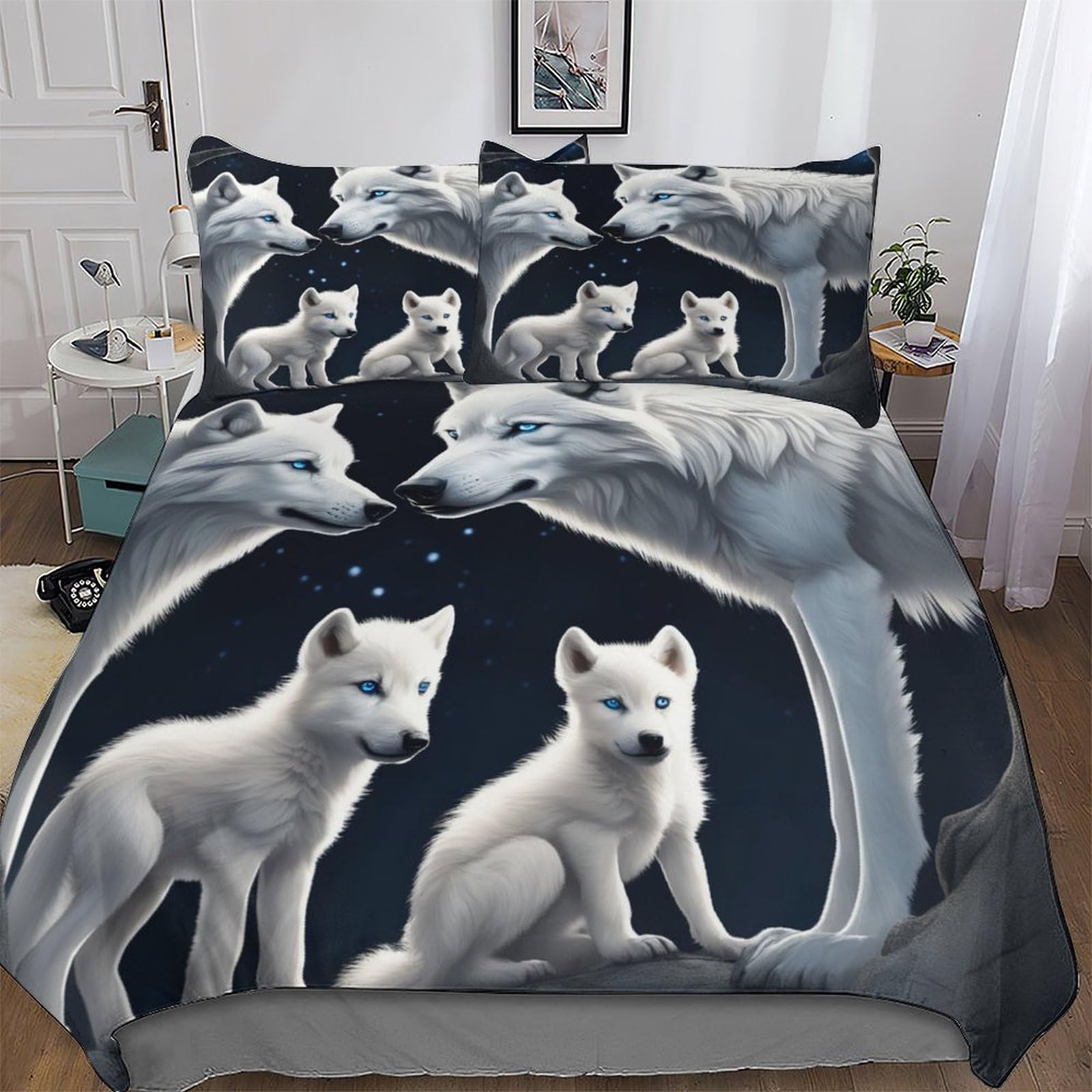 Housse de couette loup fermeture éclair parure de lit 3 pièces microfibre 220x240