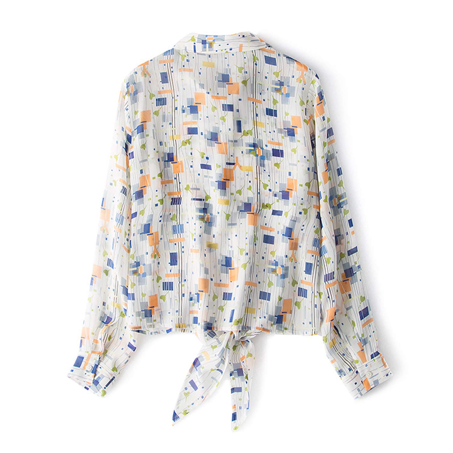 Camicia A Maniche Lunghe di Seta Stampata da Ufficio, Blusa Annodata sul Collo, Vestiti da Intervista